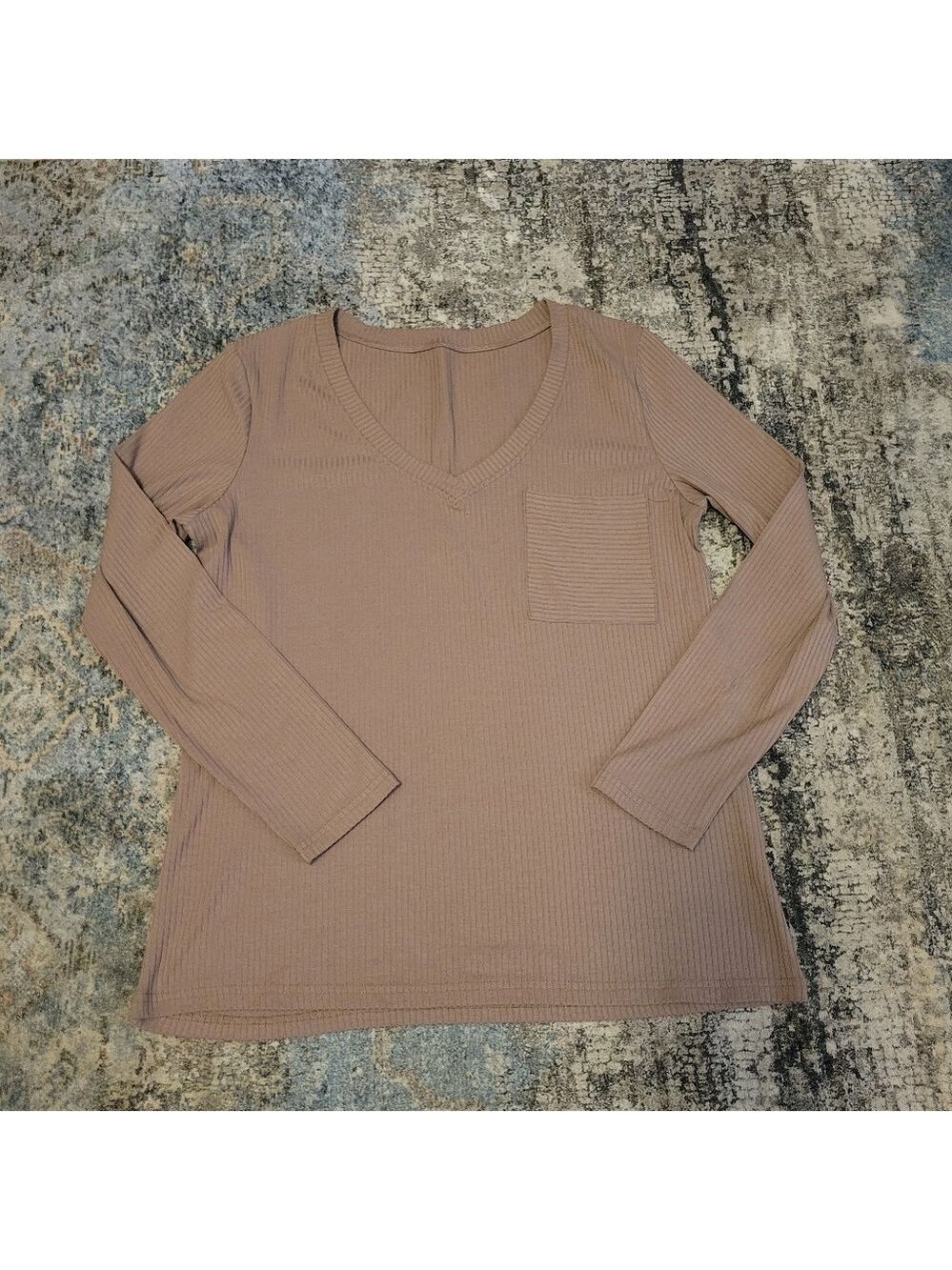 Women's V-Neck Ribbed Top - Tan Size XL - Picture 2 of 5